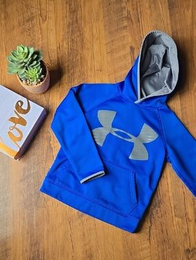 Boys Youth Small Under Armour Royal Blue Pullover Hoodie with Gray Logo